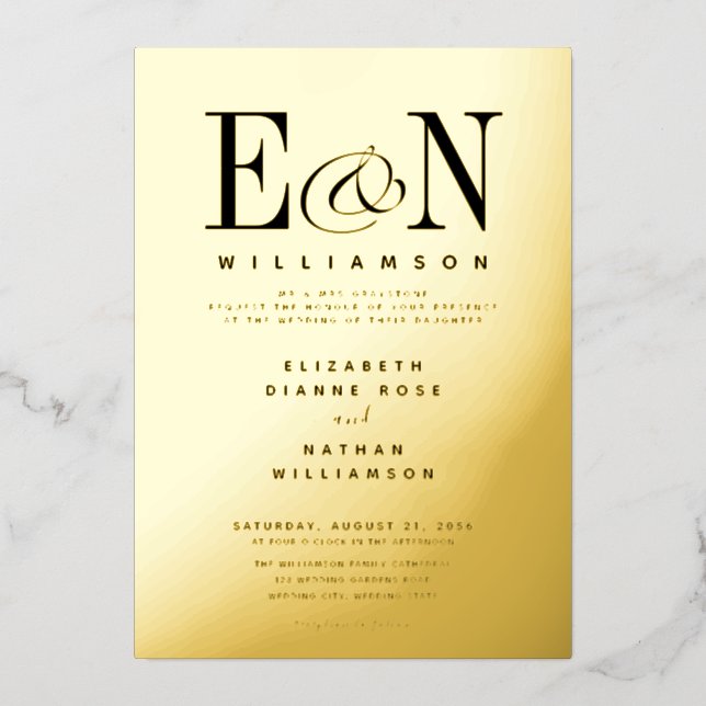 Invitation En Aluminium Monogramme Mariage Solid Gold (Recto)