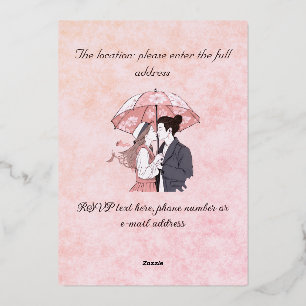 Invitation En Aluminium Monogramme minimaliste élégant parapluie couple ro