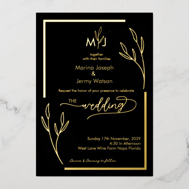 Invitation En Aluminium Monogramme Moderne de Bordure de Tract à Feuille N (Recto)