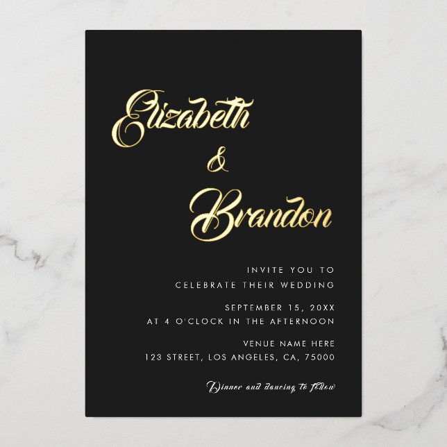 Invitation En Aluminium Monogramme Moderne de Luxe en Écriture Dorée Tout  (Recto)