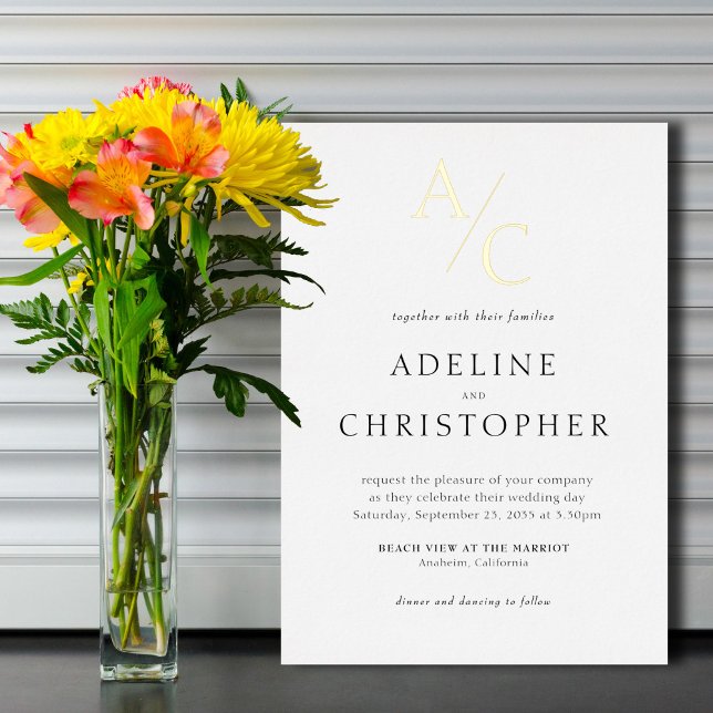 Invitation En Aluminium Monogramme moderne Noir Blanc Or (Créateur téléchargé)