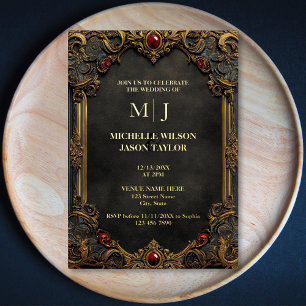 Invitation En Aluminium Monogramme moderne Tarot gothique noir et or