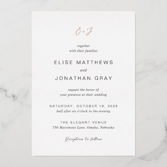 Invitation En Aluminium Monogramme noir et blanc Mariage élégant (Recto)