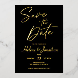 Invitation En Aluminium Monogramme Noir Fond Or Économisez La Date Invitat