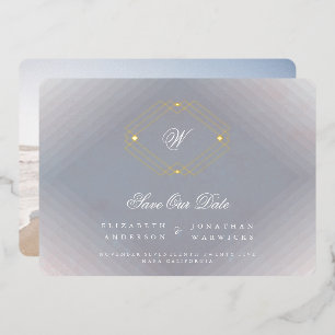 Invitation En Aluminium monogramme photo déco gris or SAVE THE DATE