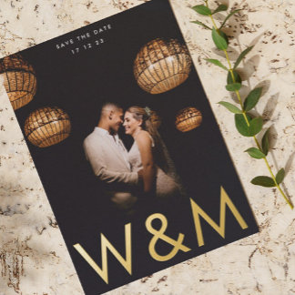 Invitation En Aluminium Monogramme photo Or Ultra Moderne Enregistrer La D