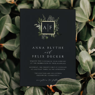 Invitation En Aluminium Monogramme Prairie d'Hiver Mariage Botanique