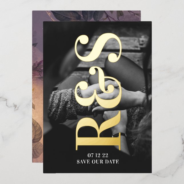 Invitation En Aluminium Monogramme Purple Fall Enregistrer La Date (Recto/Verso)