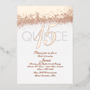Invitation En Aluminium Monogramme Quince or Parties scintillant pressée  