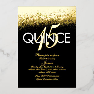 Invitation En Aluminium Monogramme Quince Parties scintillant pressée Or