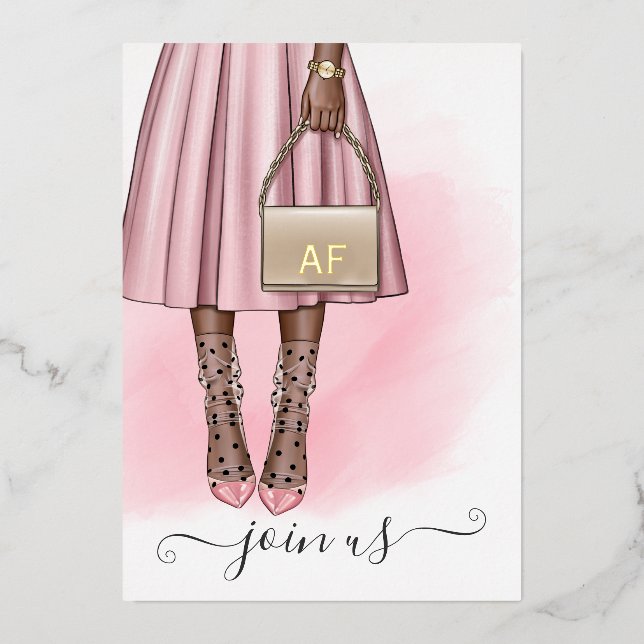 Invitation En Aluminium Monogramme rose et or Chic Quinceañera Foil Invit (Recto)