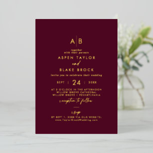 Invitation En Aluminium Monogramme RSVP Mariage de l'huile d'or moderne Bo