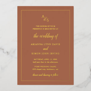 Invitation En Aluminium Monogramme simple rouille Mariage élégant