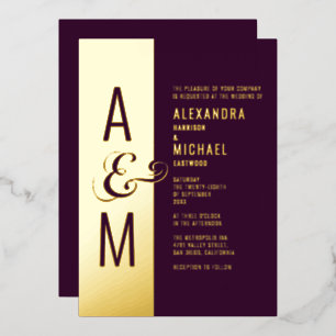 Invitation En Aluminium Monogramme Typographie Mariage bourguignonne moder