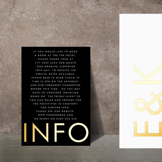 Invitation En Aluminium Monogramme ultra moderne 2 x Info Détails OR (DETAILS showcasing suite - additional items (bought separately) - READ PRODUCT DESCRIPTION)