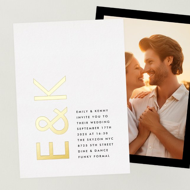 Invitation En Aluminium Monogramme Ultra Moderne Simple Mariage OR Photo (Créateur téléchargé)