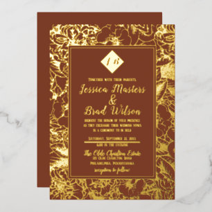 Invitation En Aluminium Monogramme vintage   Terracotta Mariage florale  O