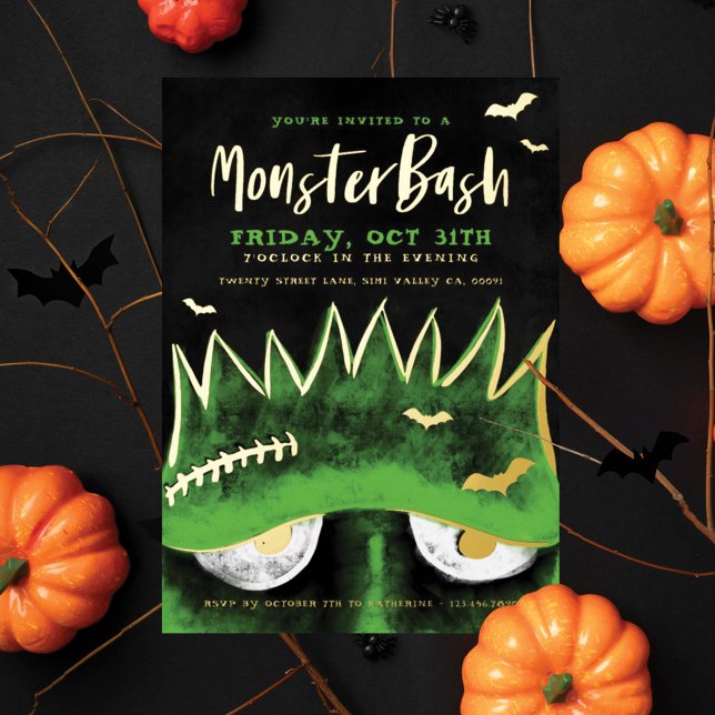 Invitation En Aluminium Monster Bash | Éffrayant Frankenstein Halloween Pa (Monster Bash | Spooky Frankenstein Halloween Party Foil Invitation)