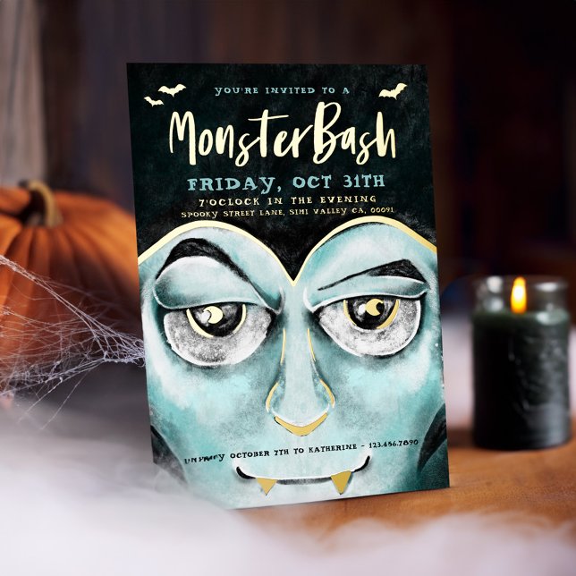 Invitation En Aluminium Monster Bash Fun Éffrayant Vampire Halloween (Monster Bash Fun Spooky Vampire Halloween Party Foil Invitation)
