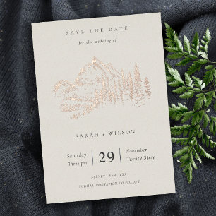 Invitation En Aluminium Montagne de pin Rose Gold croquis Save The Date