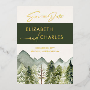 Invitation En Aluminium Montagnes Rustiques Arbres Modernes Sauvez La Date