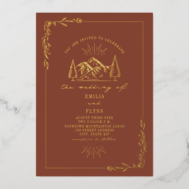 Invitation En Aluminium Montagnes Terracotta Mariage (Recto)
