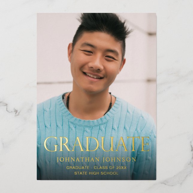 Invitation En Aluminium Mood Photo Graduation Party Vertical (Recto)