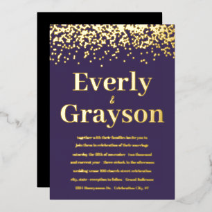 Invitation En Aluminium Moody Elegant Confetti Purple and Gold Mariage