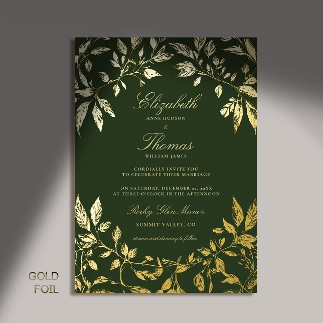 Invitation En Aluminium Moody Forest Foliage Frame Moderne Classique Maria (moody forest wedding invitation botanical frame dark green gold elegant classic traditional formal)