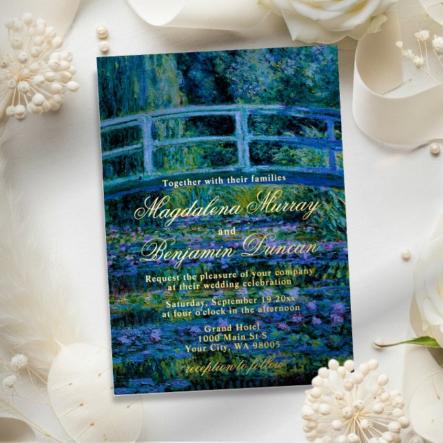 Invitation En Aluminium Moody Jewel Tones Monet Lily Pond Fine Art Wedding (Créateur téléchargé)