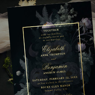 Invitation En Aluminium Moody Vintage Peony Floral Elegant Mariage or