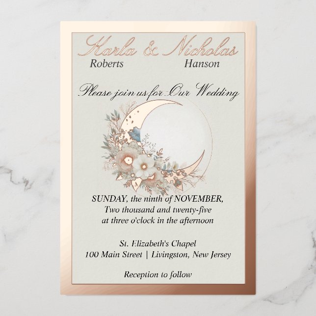 Invitation En Aluminium Moonflower blanc cassé, large doré rose (Recto)