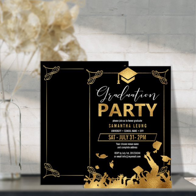 Invitation En Aluminium Mortarboard Graduation Party Gold/Black ID895 (Créateur téléchargé)