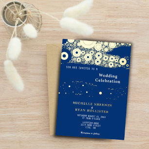 Invitation En Aluminium Motif de cercle abstrait Mariage bleu marine or  