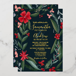 Invitation En Aluminium Motif de couronnes fleurie rouge