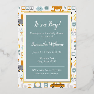 Invitation En Aluminium Motif de jouet de voiture mignon garçon sarcelle B
