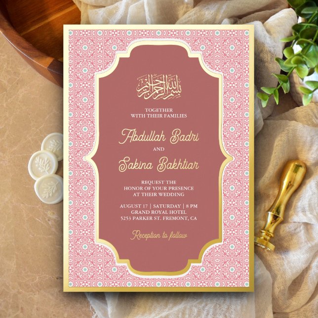 Invitation En Aluminium Motif musulman  rose or Mariage (Créateur téléchargé)