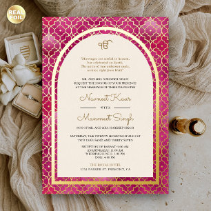 Invitation En Aluminium Motif rose marocain Sikh Arch Mariage or