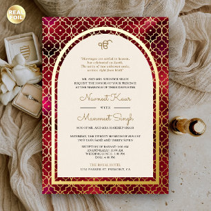 Invitation En Aluminium Motif rouge marocain Sikh Arch Mariage or