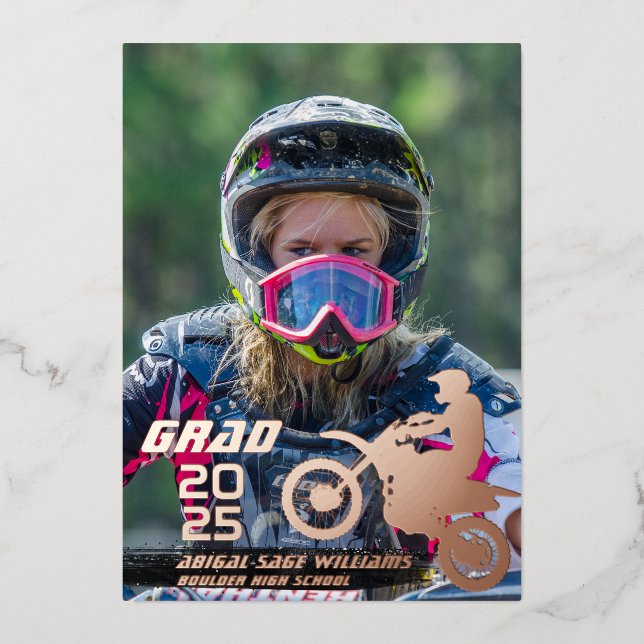 Invitation En Aluminium Motocross 2 Photo Moderne Graduation (Recto)