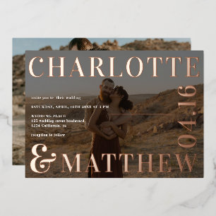 Invitation En Aluminium Mots-clés modernes 2 photos superposer rose mariag