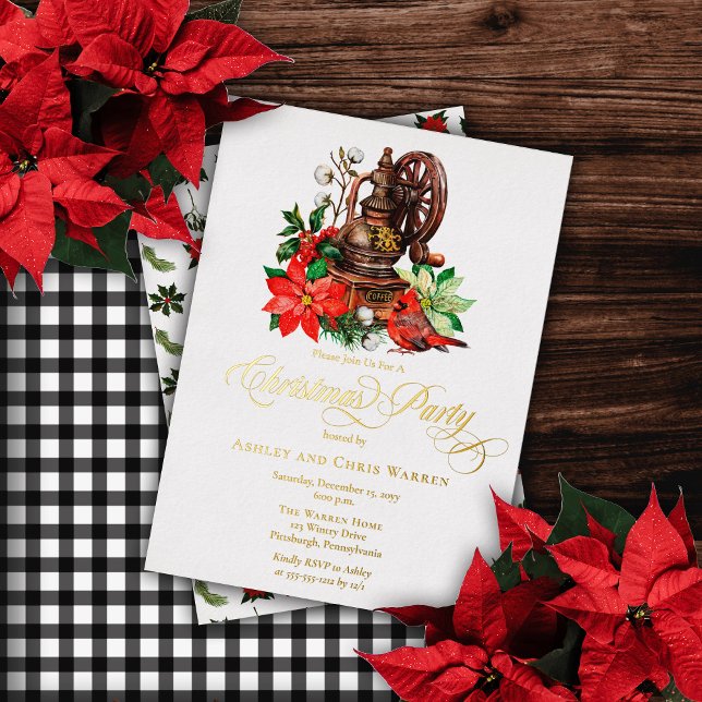 Invitation En Aluminium Moulin à Café Nostalgique | Fête de Noël du Cardin (Créateur téléchargé)