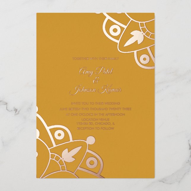 Invitation En Aluminium Moutarde de Mandala Indienne Moderne Mariage Press (Recto)