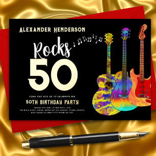 Invitation En Aluminium Musique de fête d'anniversaire 50 ans Rocks 50 Gol
