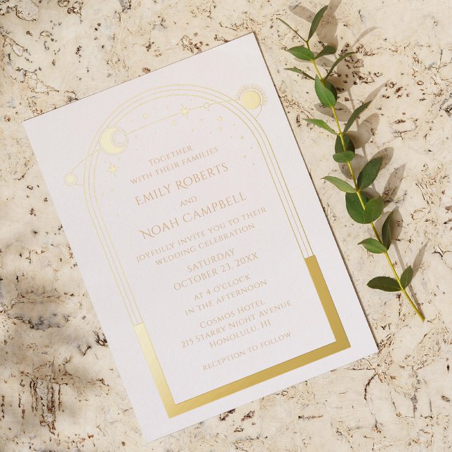 Invitation En Aluminium Mystique Blanc Or Celestial Soleil Lune Étoiles Fo (Créateur téléchargé)