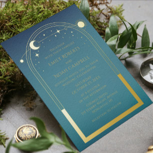 Invitation En Aluminium Mystique Turquoise Gold Sun Star Moon Astronomie S