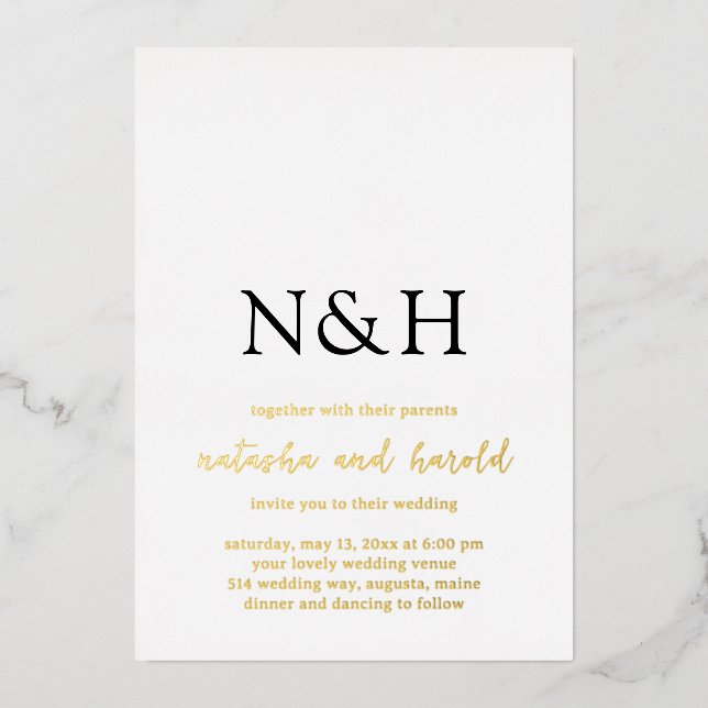Invitation En Aluminium Natasha Monogram Mariage moderne (Recto)
