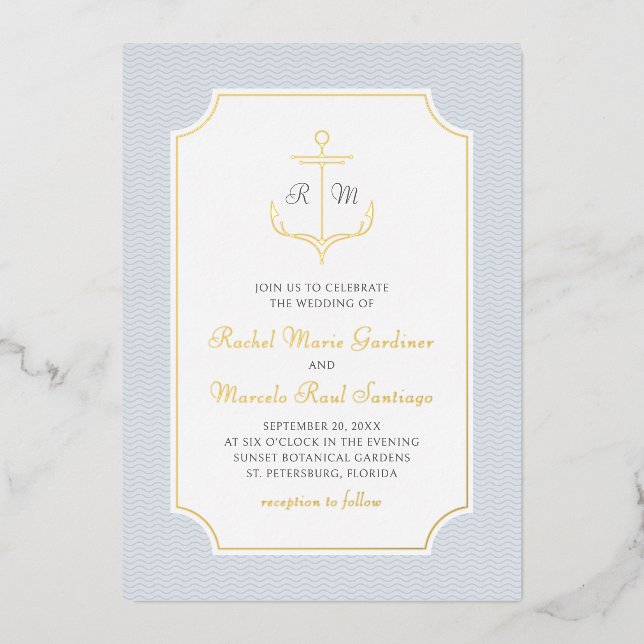 Invitation En Aluminium Nautical Anchor Wedding (Recto)