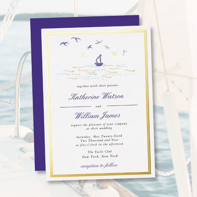Invitation En Aluminium Nautical Elegant Boat Ocean Imprimer Mariage éléga (Créateur téléchargé)