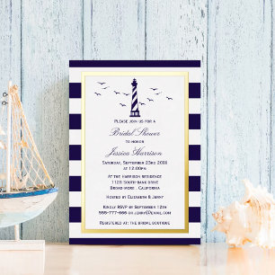 Invitation En Aluminium Nautical Phare Navy Rayure Enterrement de Vie de J